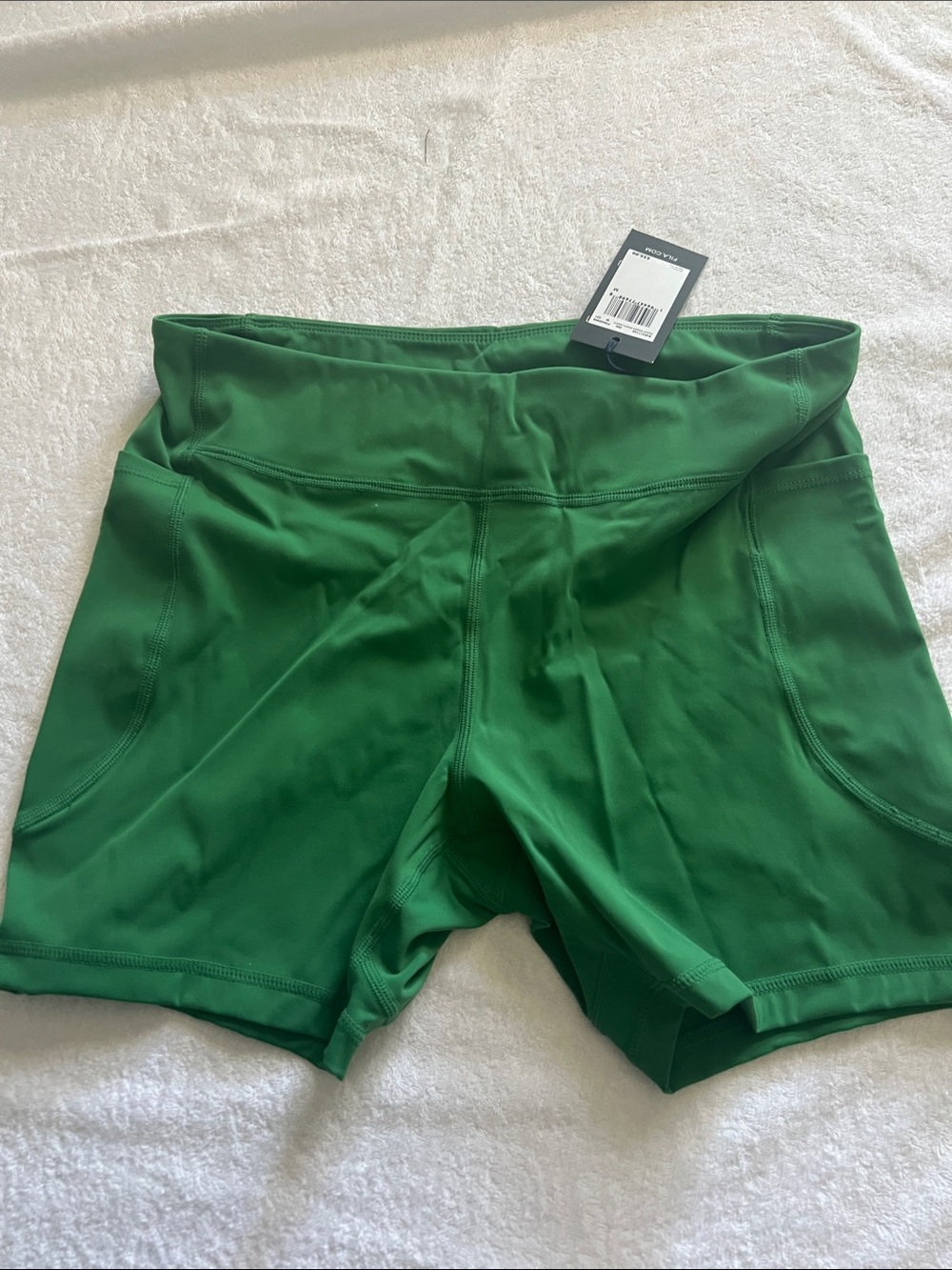 Fila Green High-Rise Bike Shorts with Side Pockets